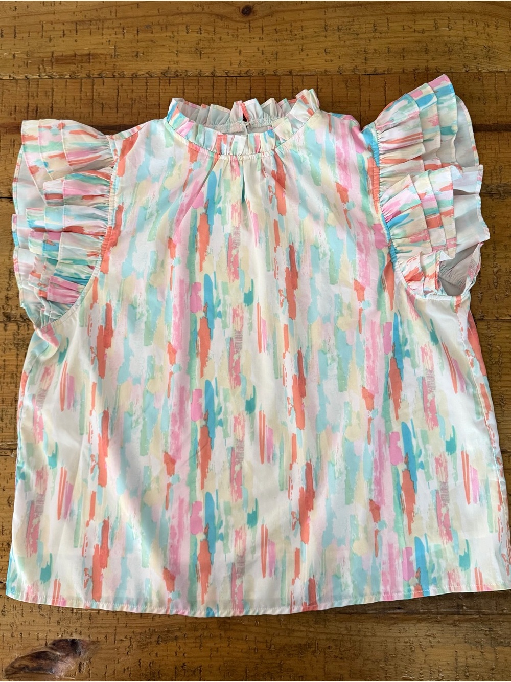 Pinch Multicolor Pastel Brushstroke Ruffle Sleeve Top